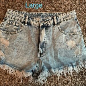 SHEIN Light Blue Distressed Jean Shorts